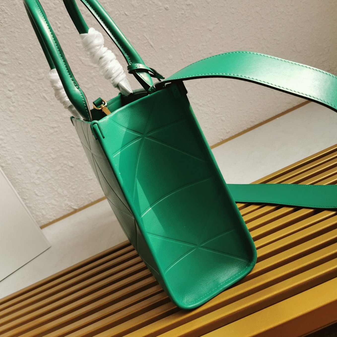 Pra*a Symbole Small Bag Knockoff with Topstitching in Green