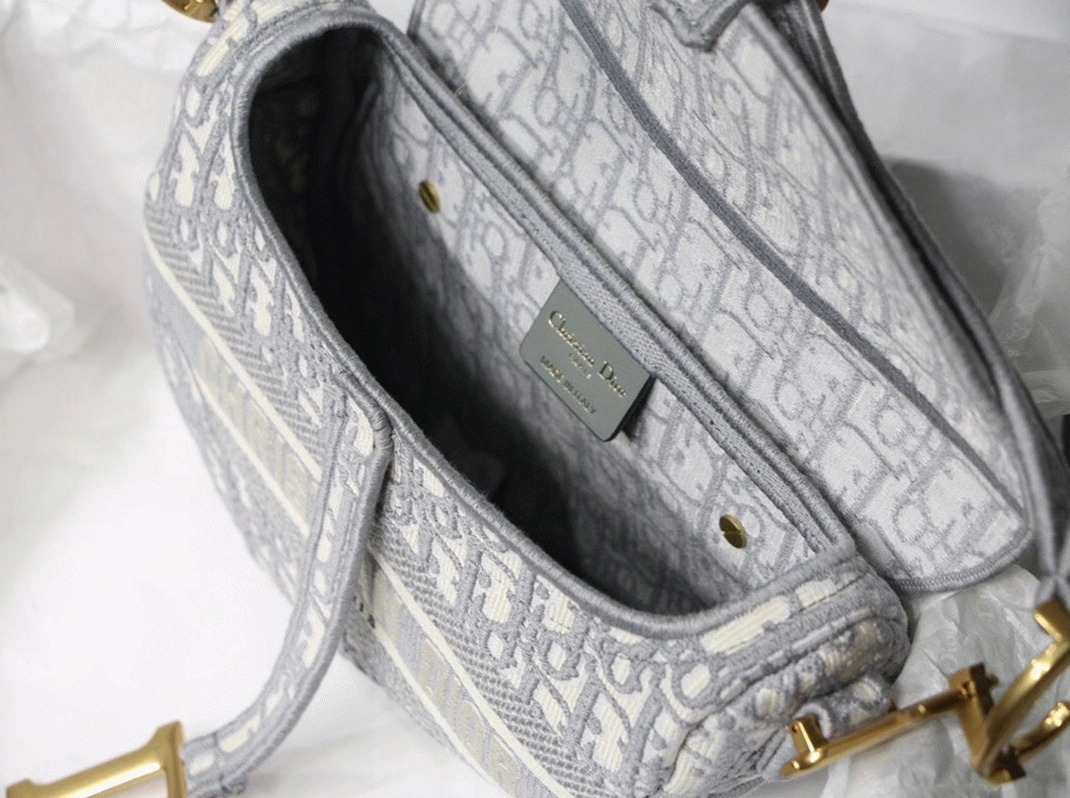 D10r Saddle Bag Knockoff in Grey D10r Oblique Embroidery