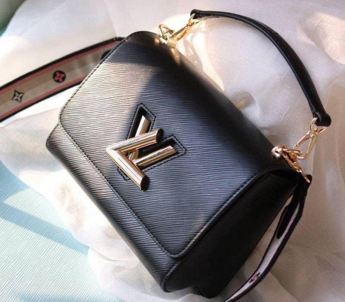 L0vis Vvtt0n Epi Leather Twist MM Bag Black With Jacquard Strap
