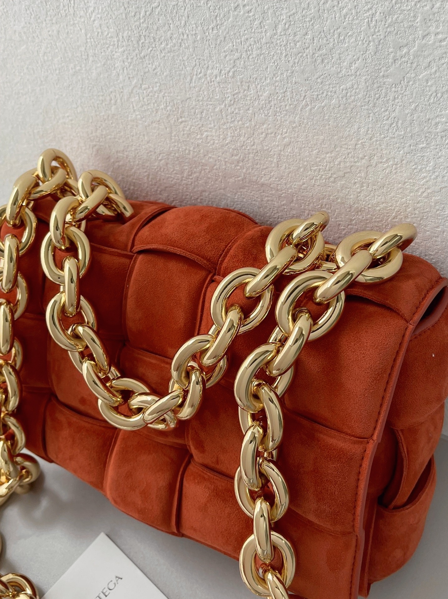 Top Quality Faux B0tt*ga Ven*ta Chain Cassette Bag In Maple