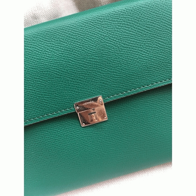 Green fake designer H**me5 Clic wallet with strap
