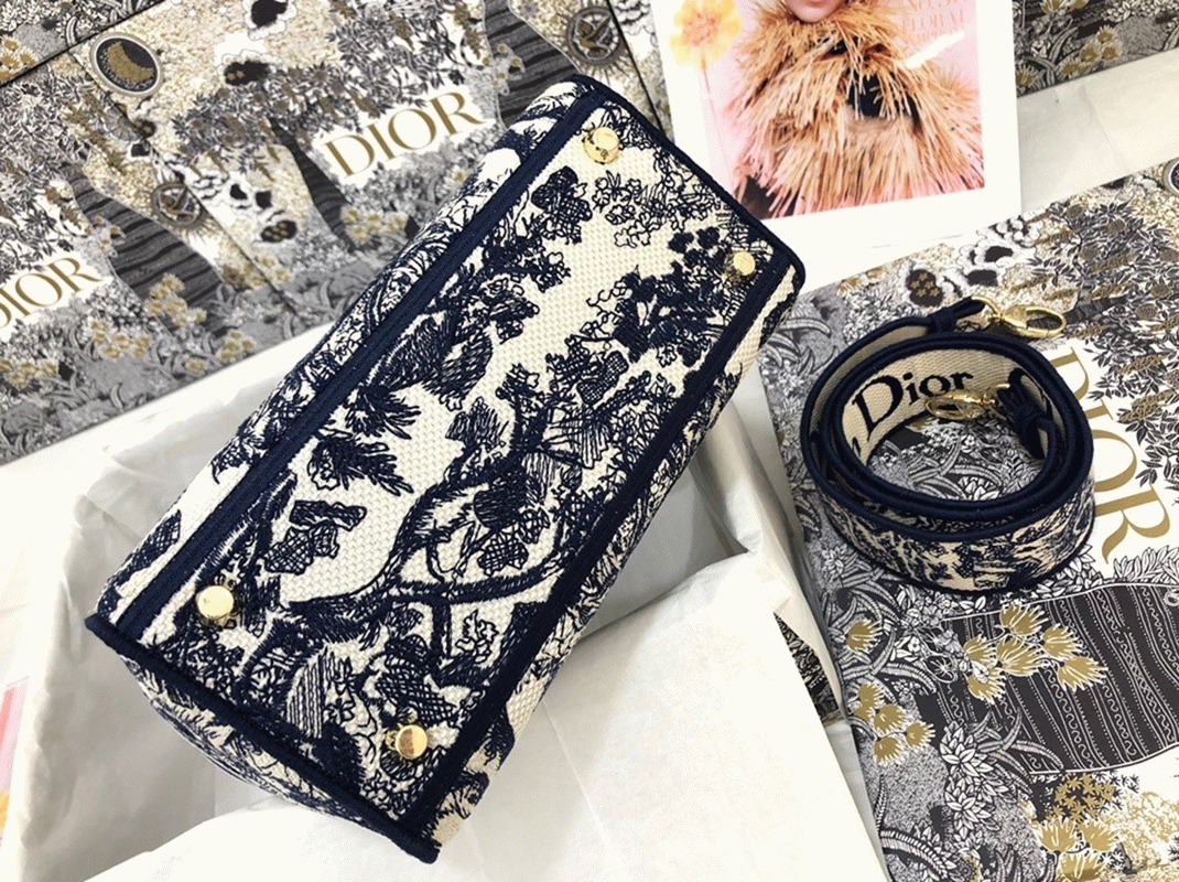 D10r Lady D-Lite Medium Bag Knockoff in Blue Toile de Jouy Embroidery