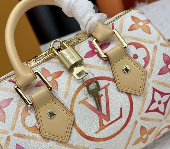 L0vis Vvtt0n LV By The Pool Monogram Tiles Canvas Speedy Bandouliere 20 Bag In Coral