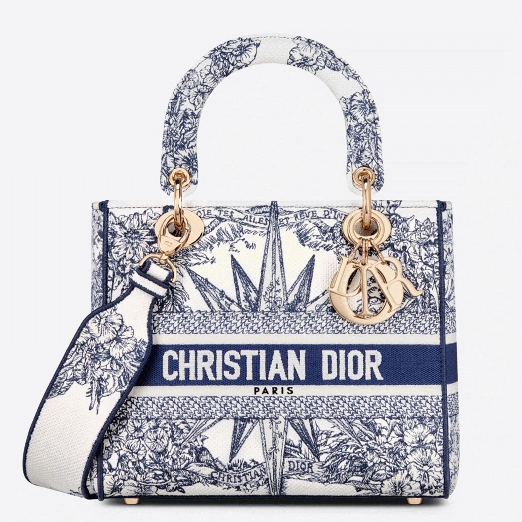 D10r Lady D-Lite Medium Bag Knockoff in Blue Multicolor Rêve d Infini Embroidery