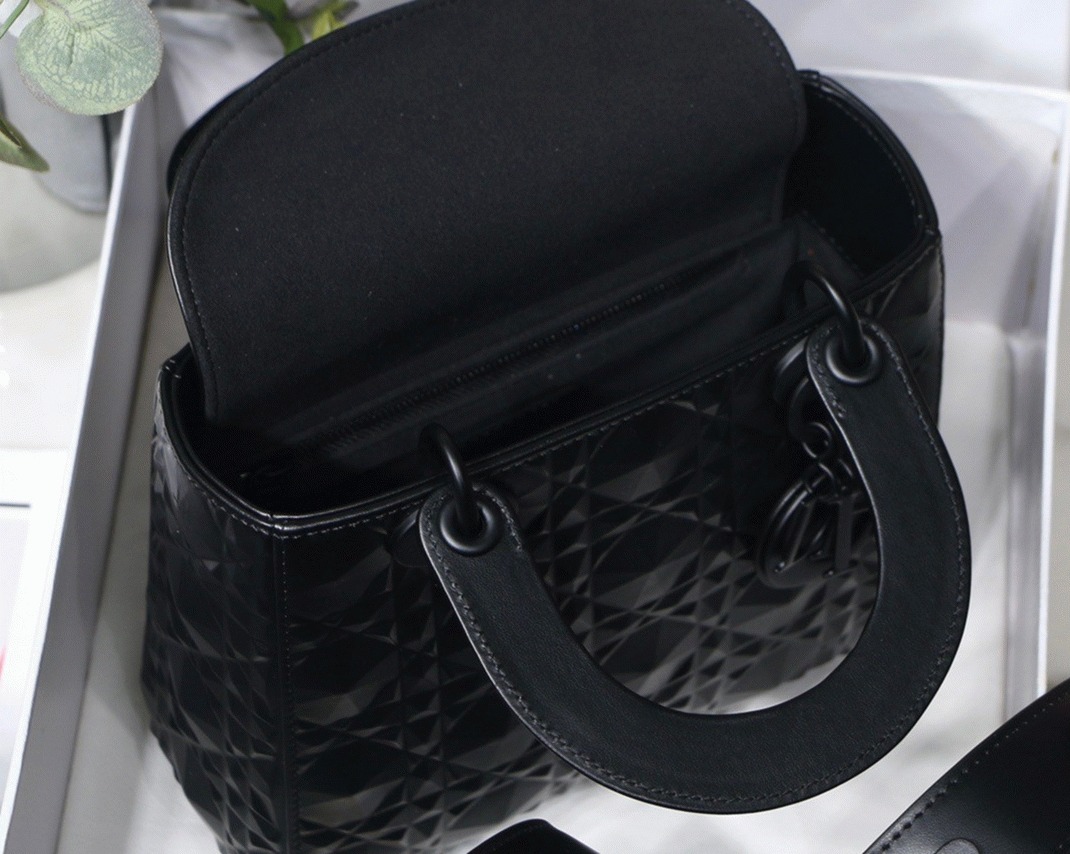 D10r Small Lady D10r My ABCD10r Bag Fake in Black Calfskin with D1am0nd Motif
