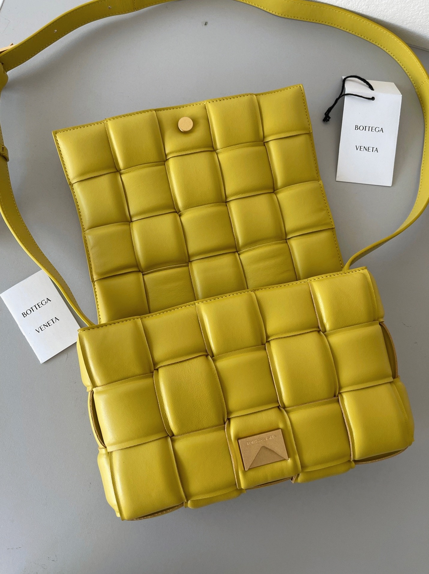 Top Quality Fake B0tt*ga Ven*ta Padded Cassette Bag In Yellow