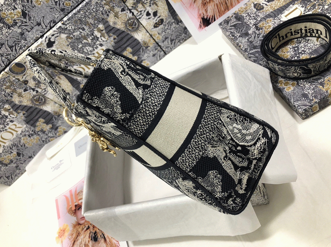D10r Lady D-Lite Large Bag Fake in Blue Toile de Jouy Reverse Embroidery
