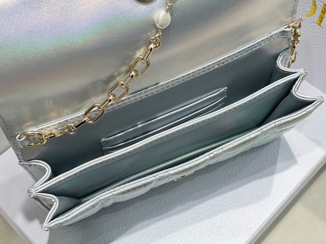 D10r Miss D10r Mini Bag Knockoff in Iridescent Metallic Silver Lambskin