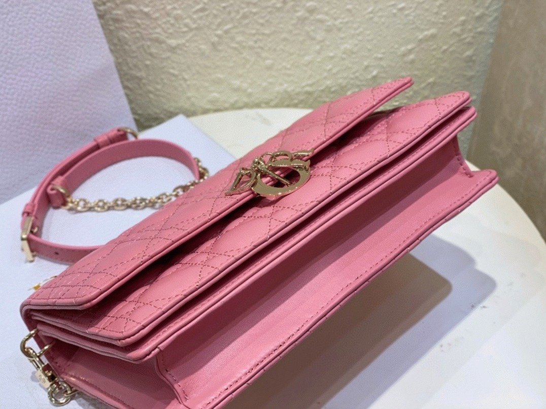 D10r Miss D10r Top Handle Bag Replica in Melocoton Pink Cannage Lambskin