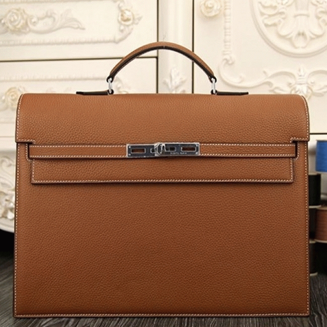Brown Calf Leather Fake H**me5 Kelly Depeche 38cm Briefcase
