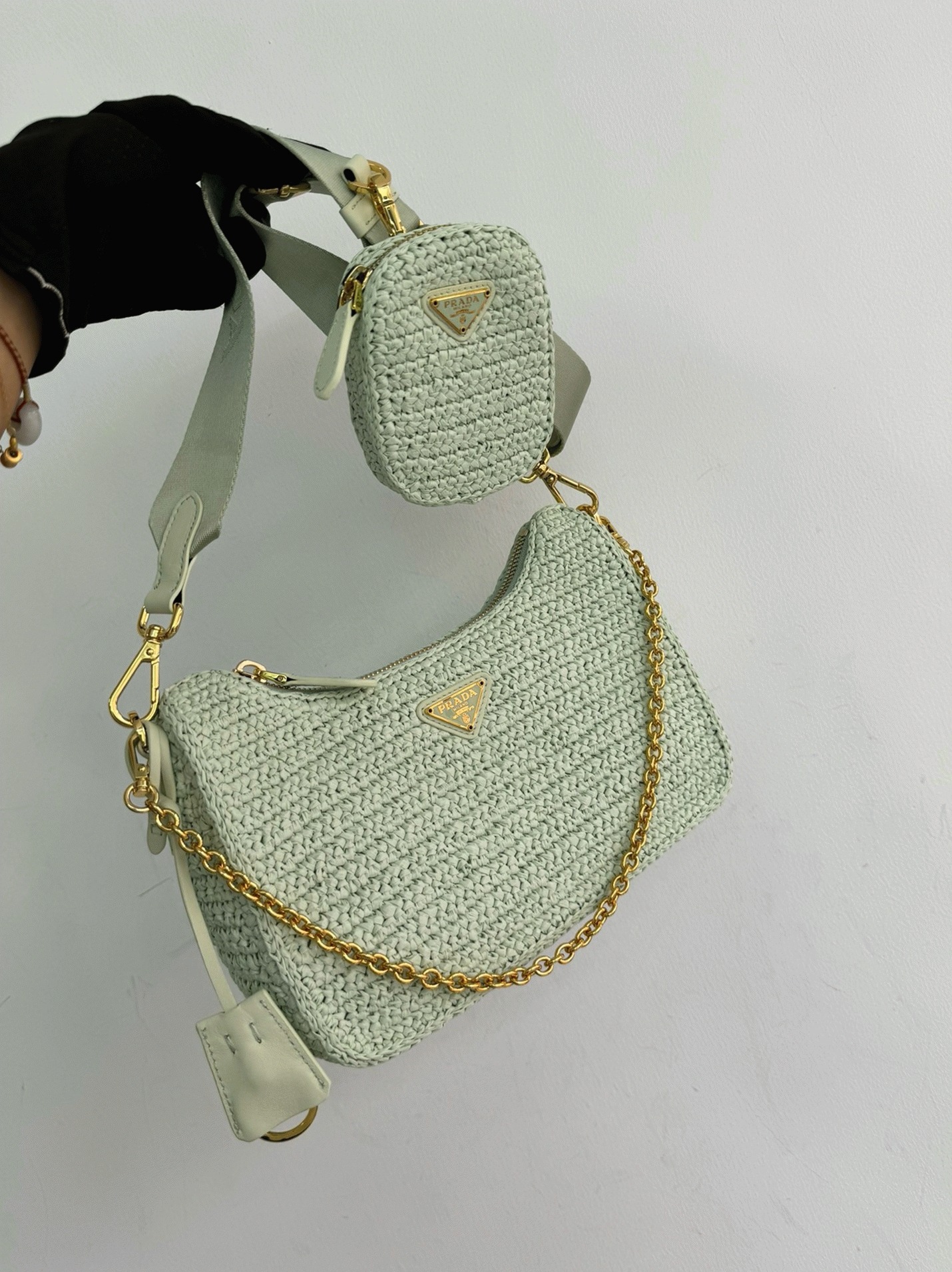 Pra*a Re-Edition Crochet Bag Replica in Aqua