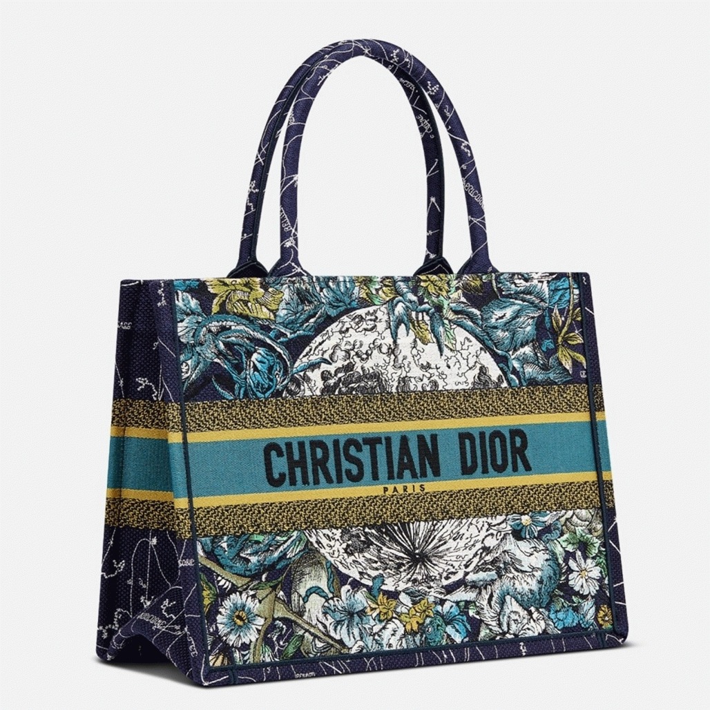 D10r Medium Book Tote Bag Imitation in Blue D10r Constellation Embroidery