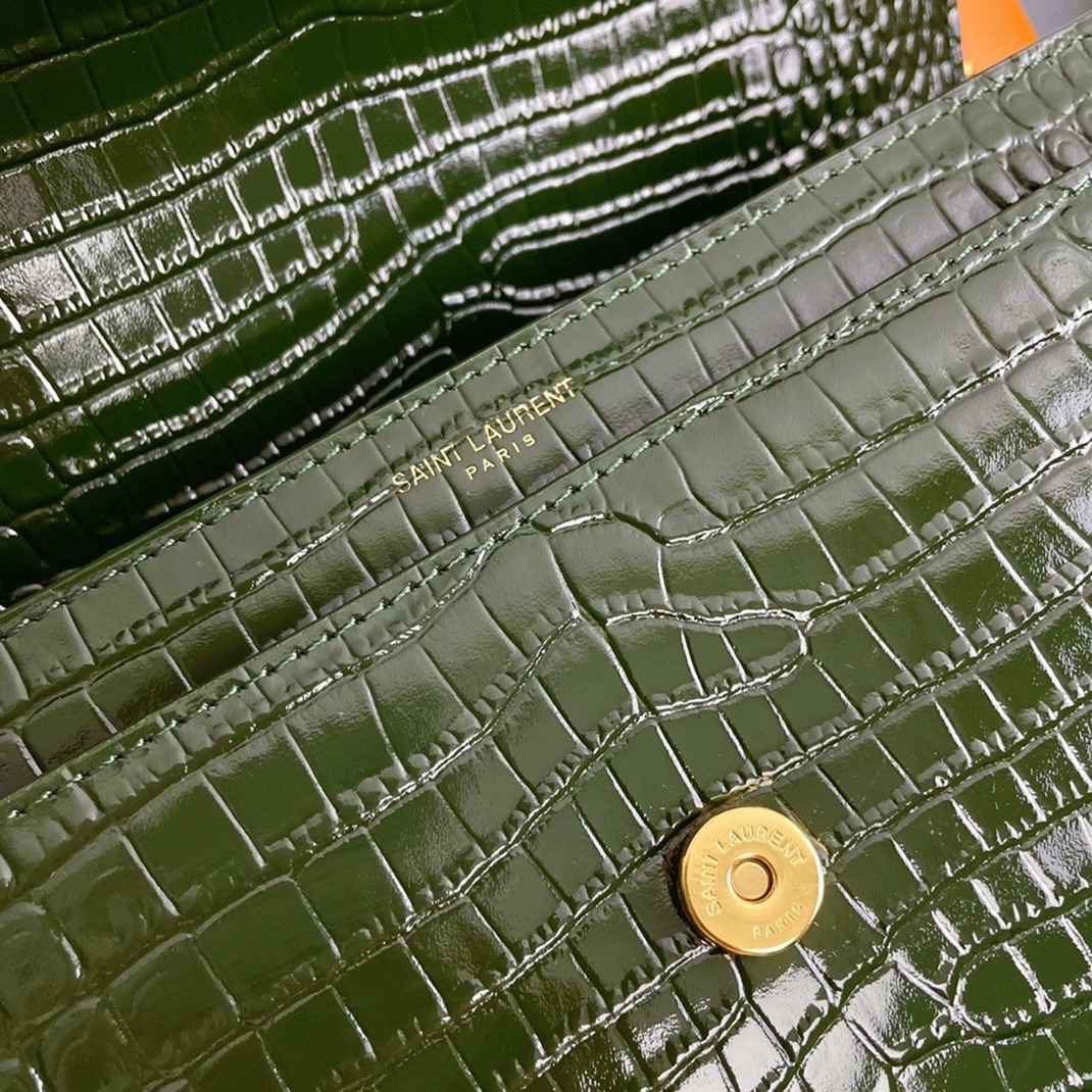 Fake Sa1nt Lau*nt Sunset Medium Chain Bag Green Crocodile-embossed Leather