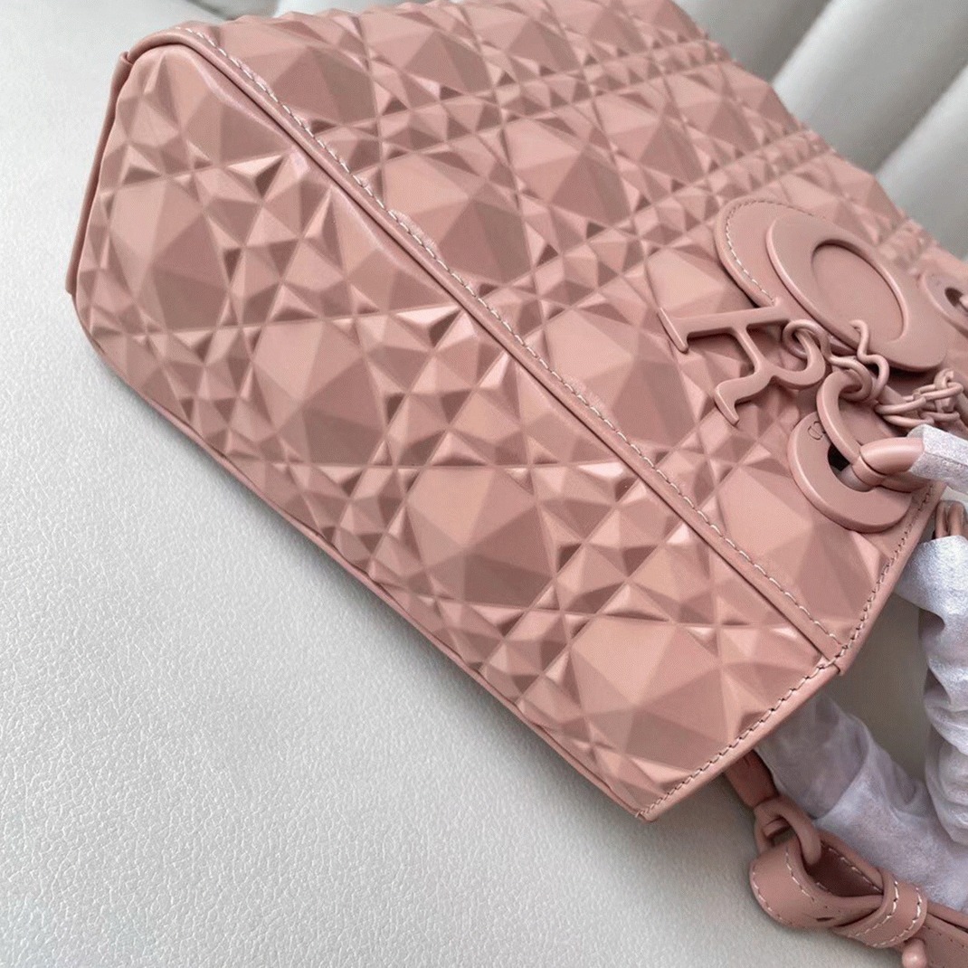 D10r Small Lady D10r My ABCD10r Bag Fake in Pink Calfskin with D1am0nd Motif