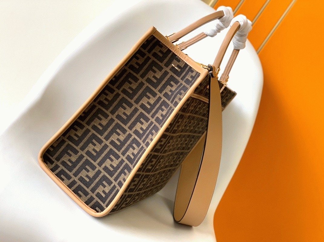 Top Quality Knockoff F**di Sunshine Medium Tote Bag in Brown FF Jacquard Fabric