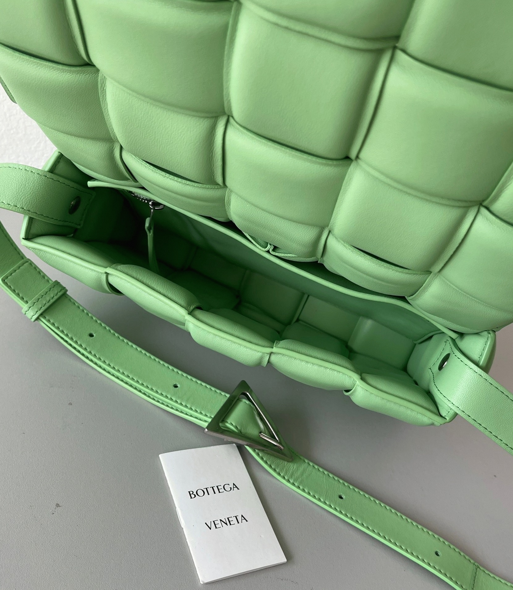 Top Quality Fake B0tt*ga Ven*ta Padded Cassette Bag In Acid Green