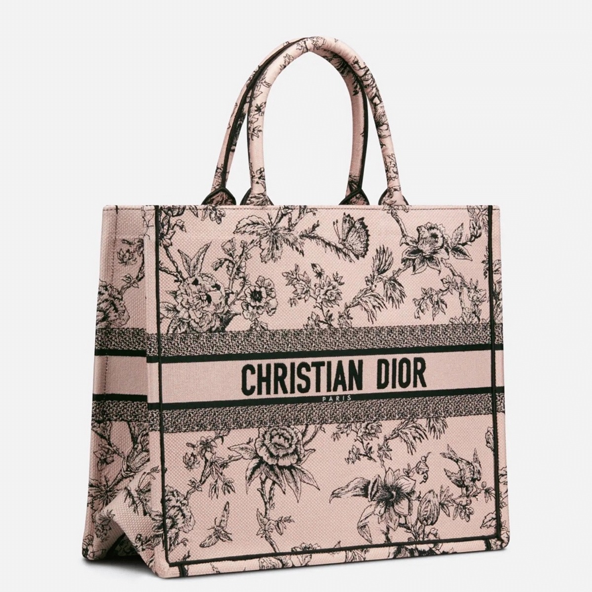 D10r Large Book Tote Bag Fake in Powder Pink Jardin Botanique Embroidery