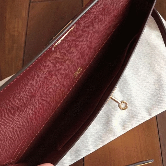 Bordeaux Epsom Fake H**me5 Kelly Cut Clutch Sleek Purse
