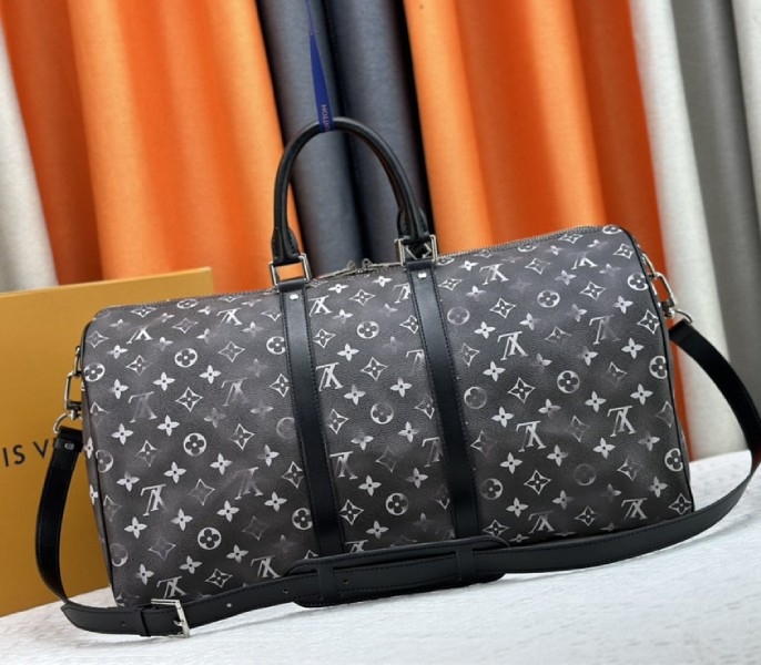 L0vis Vvtt0n Brushed Monogram Leather Keepall Bandouliere 50 In Black