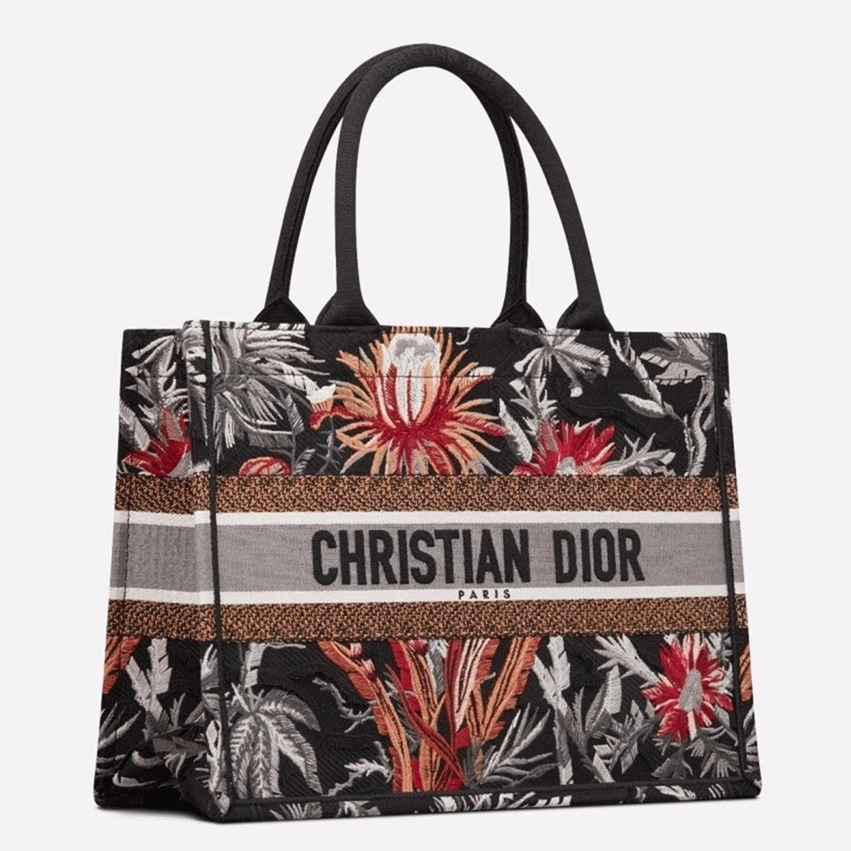 D10r Medium Book Tote Replica in Black Camouflage with Multicolored