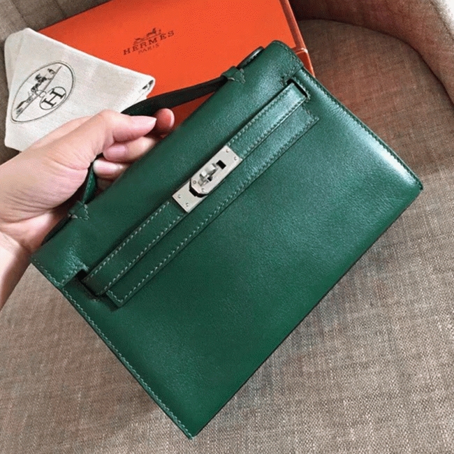 Malachite Swift Fake H**me5 Kelly Pochette Sleek Green Clutch