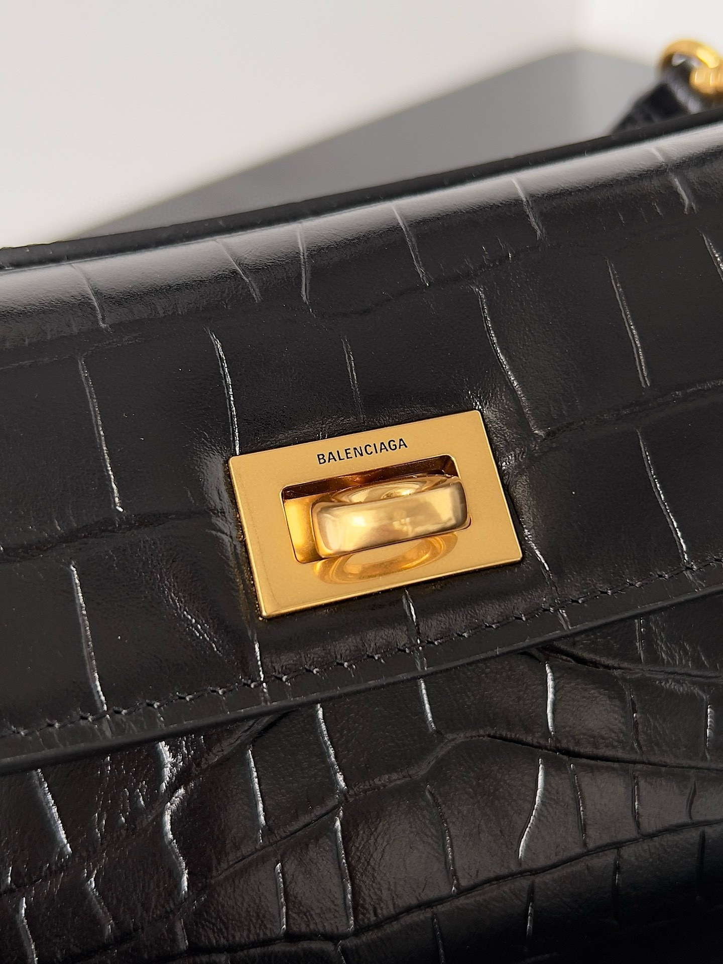 Knockoff Ba1en*iaga Rodeo Mini Bag Black Crocodile Embossed Calfskin