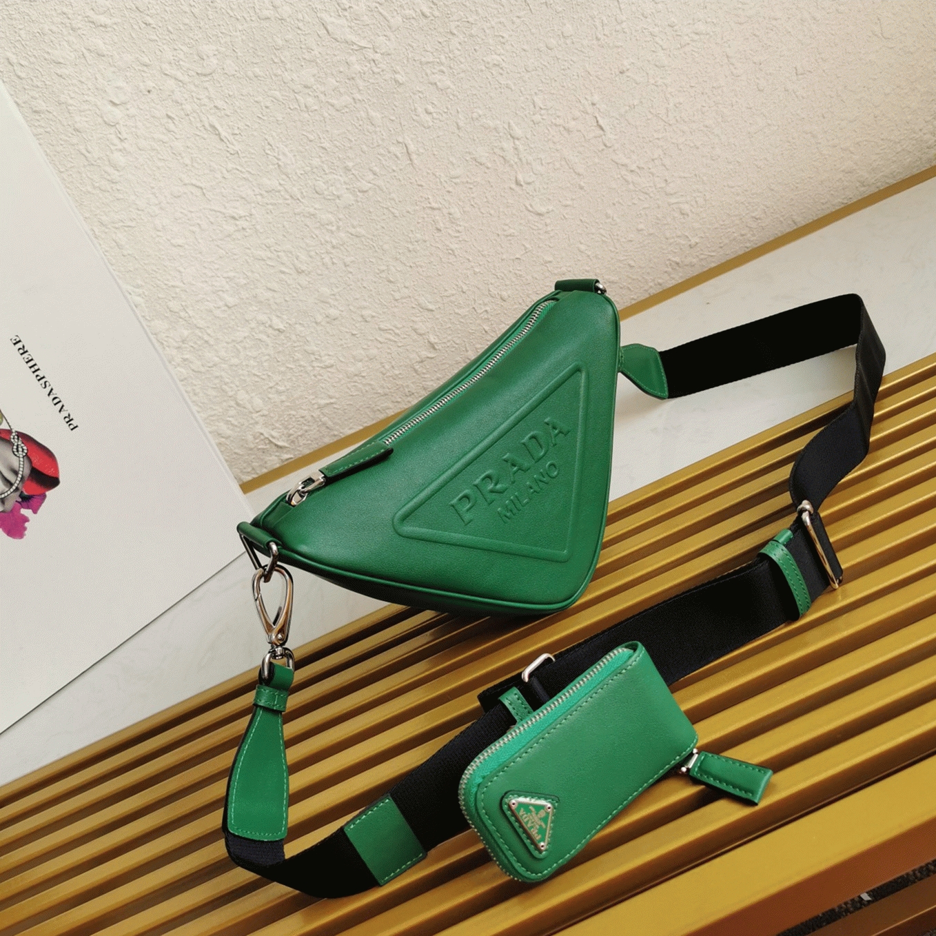 Pra*a Triangle Shoulder Bag Knockoff in Green