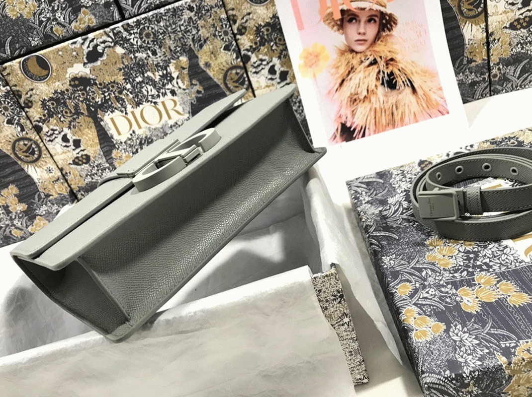 D10r 30 Montaigne Medium Bag Replica in Grey Ultramatte Grained Calfskin