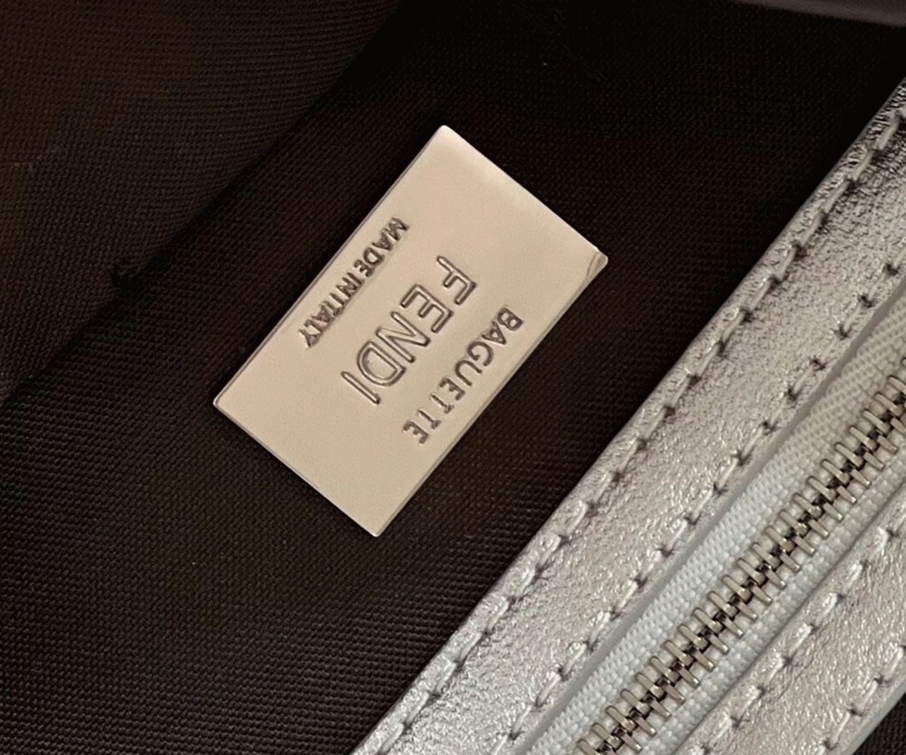 Top Quality Fake F**di Large Baguette Bag In Silver FF Metallic Leather