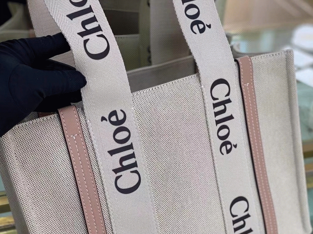top quality replica Ch10e medium woody tote bag in canvas with beige leather strips