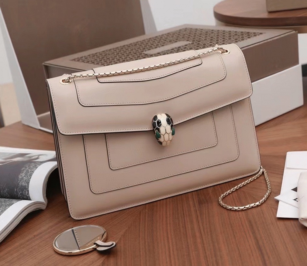 Replica Bv1g*ai Serpenti Forever Large Shoulder Bag Beige Calfskin