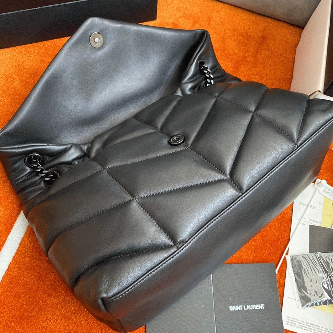 Sa1nt Lau*nt Puffer Medium Chain Bag All Black Lambskin