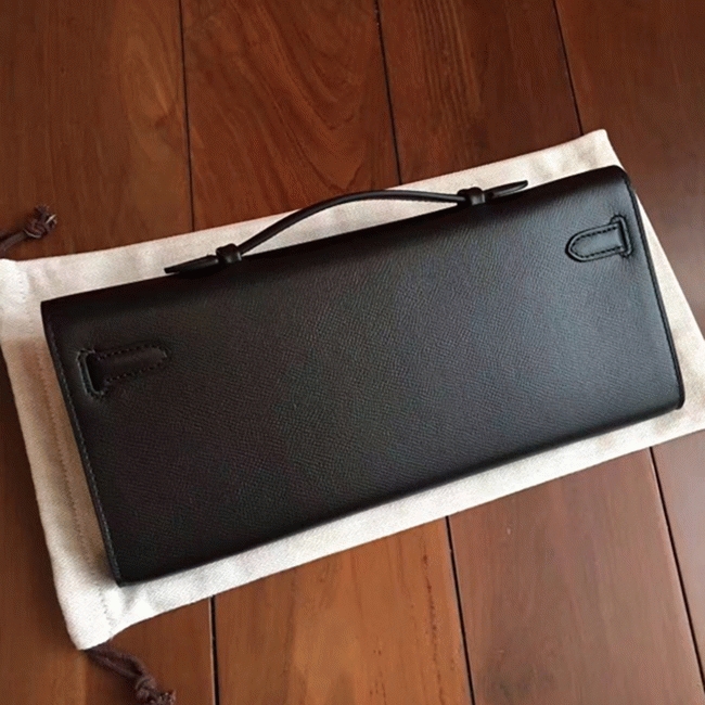 Black Epsom Fake H**me5 Kelly Cut Clutch Sleek Handbag