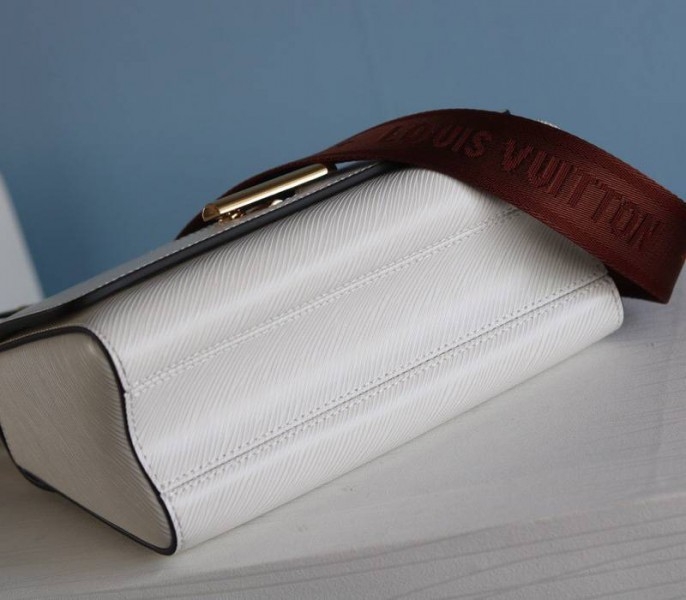 L0vis Vvtt0n Epi Leather Twist MM Bag In Optic White With Jacquard Strap