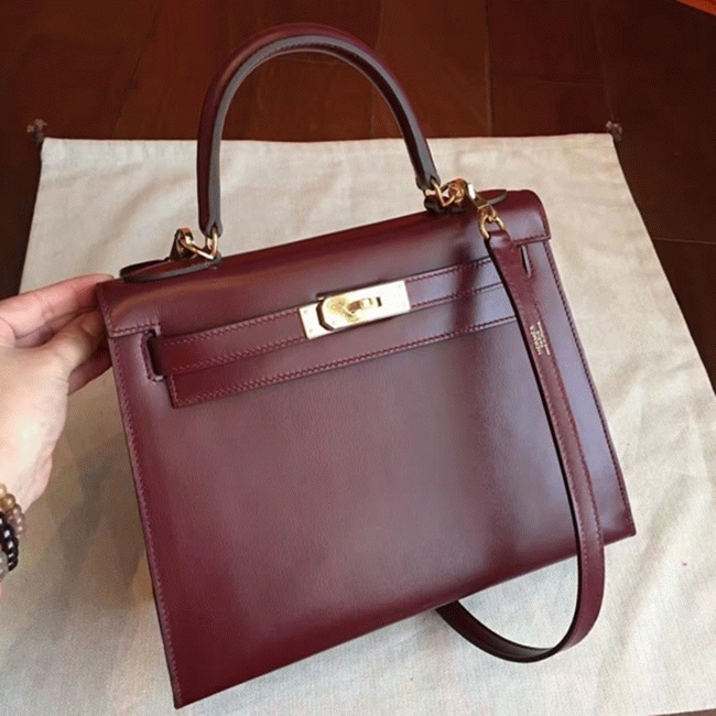 Bordeaux Box Fake Designer H**me5 Kelly Retourne 28cm Vintage-Inspired Bag