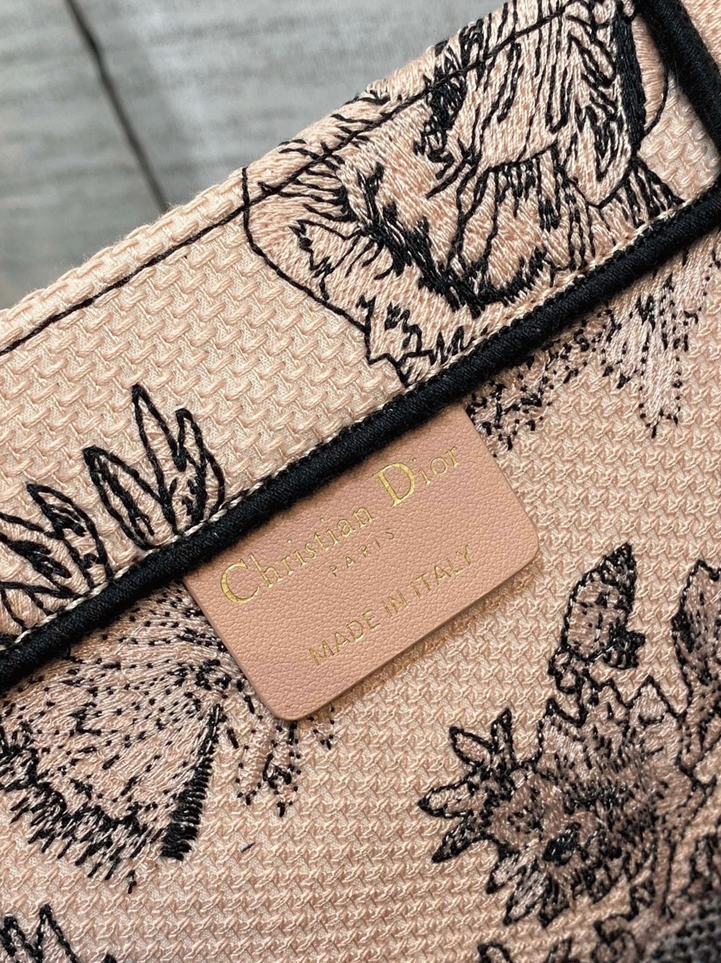 D10r Large Book Tote Bag Fake in Powder Pink Jardin Botanique Embroidery