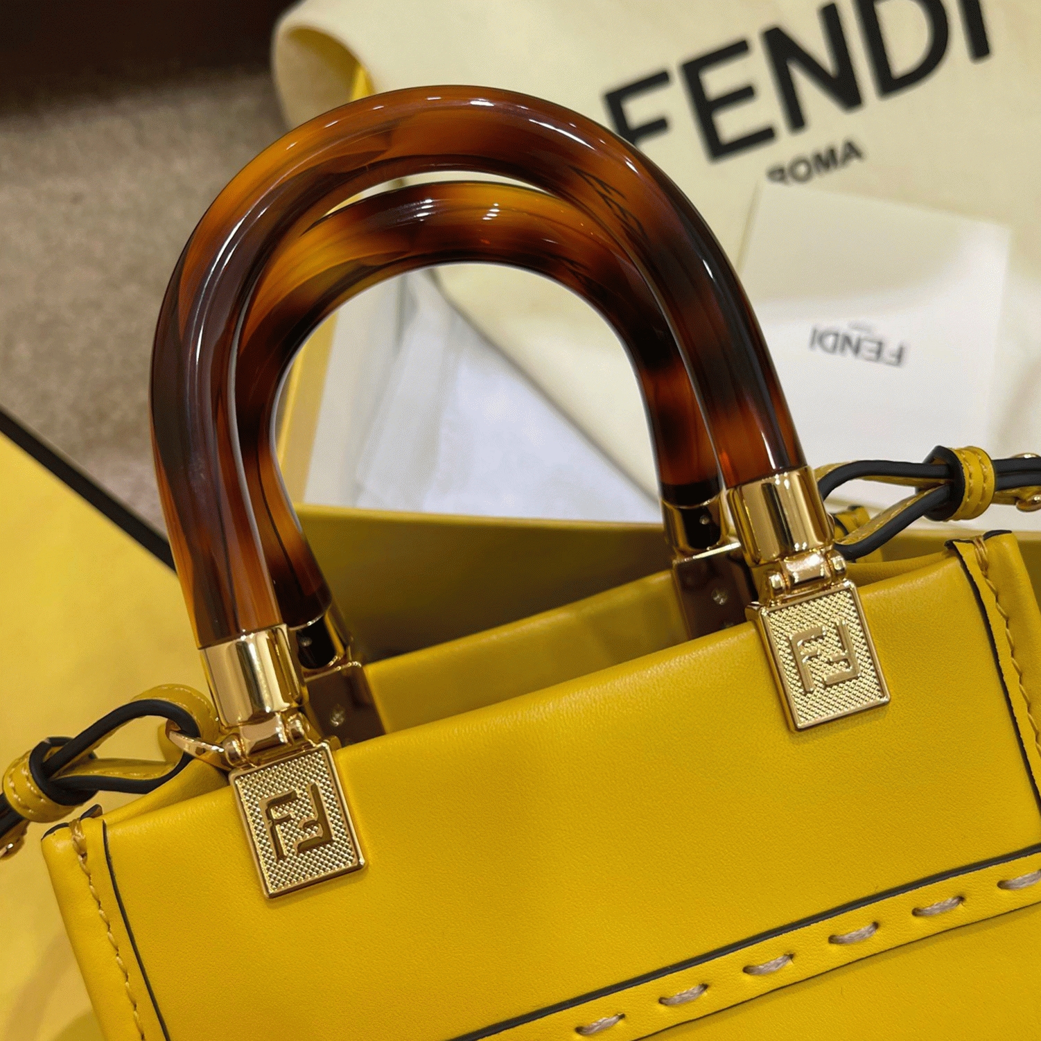 Top Quality Fake F**di Mini Sunshine Shopper Bag In Yellow Leather