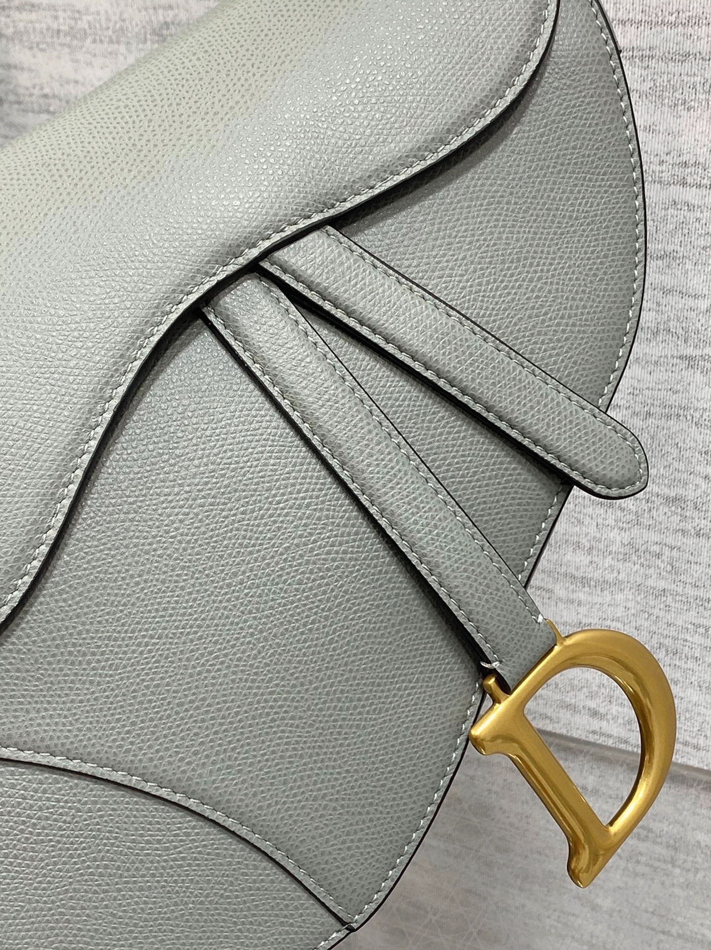 D10r Saddle Bag with Strap Fake in Grey Stone Grained Calfskin