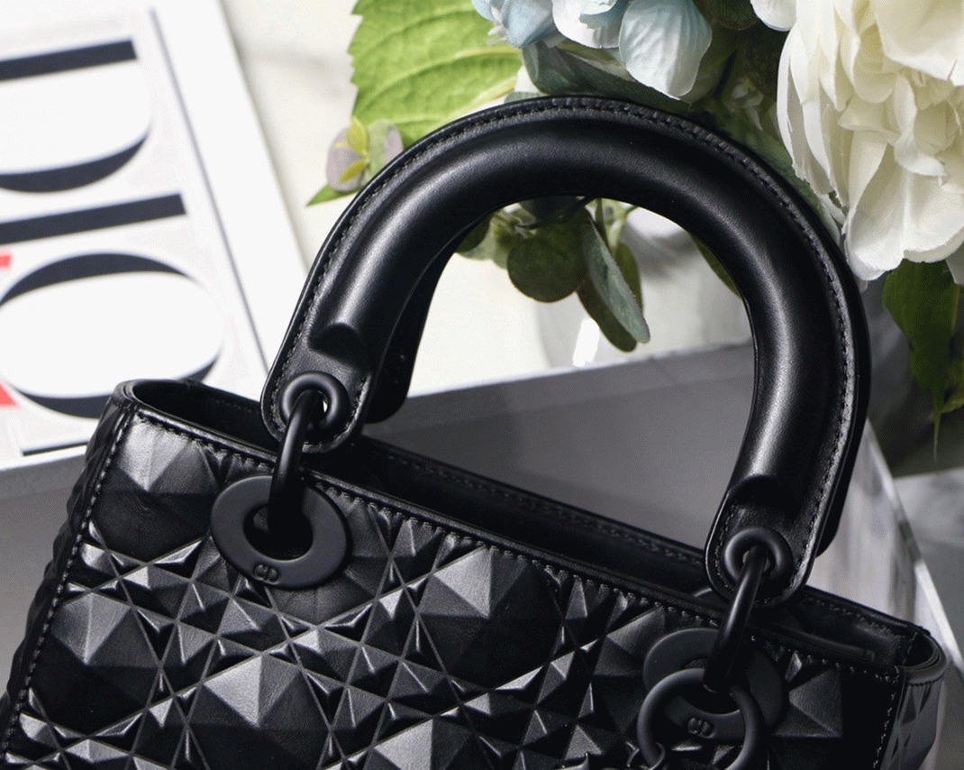 D10r Small Lady D10r My ABCD10r Bag Fake in Black Calfskin with D1am0nd Motif