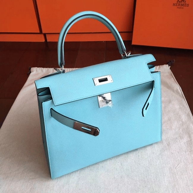 Blue Atoll Epsom Replica H**me5 Kelly Sellier 28cm Vibrant Purse