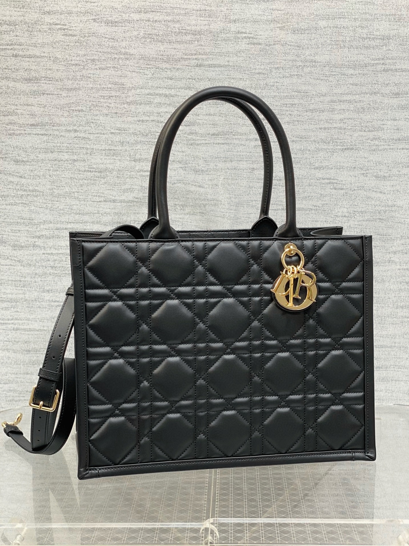 D10r Medium Book Tote Bag Fake with Strap in Black