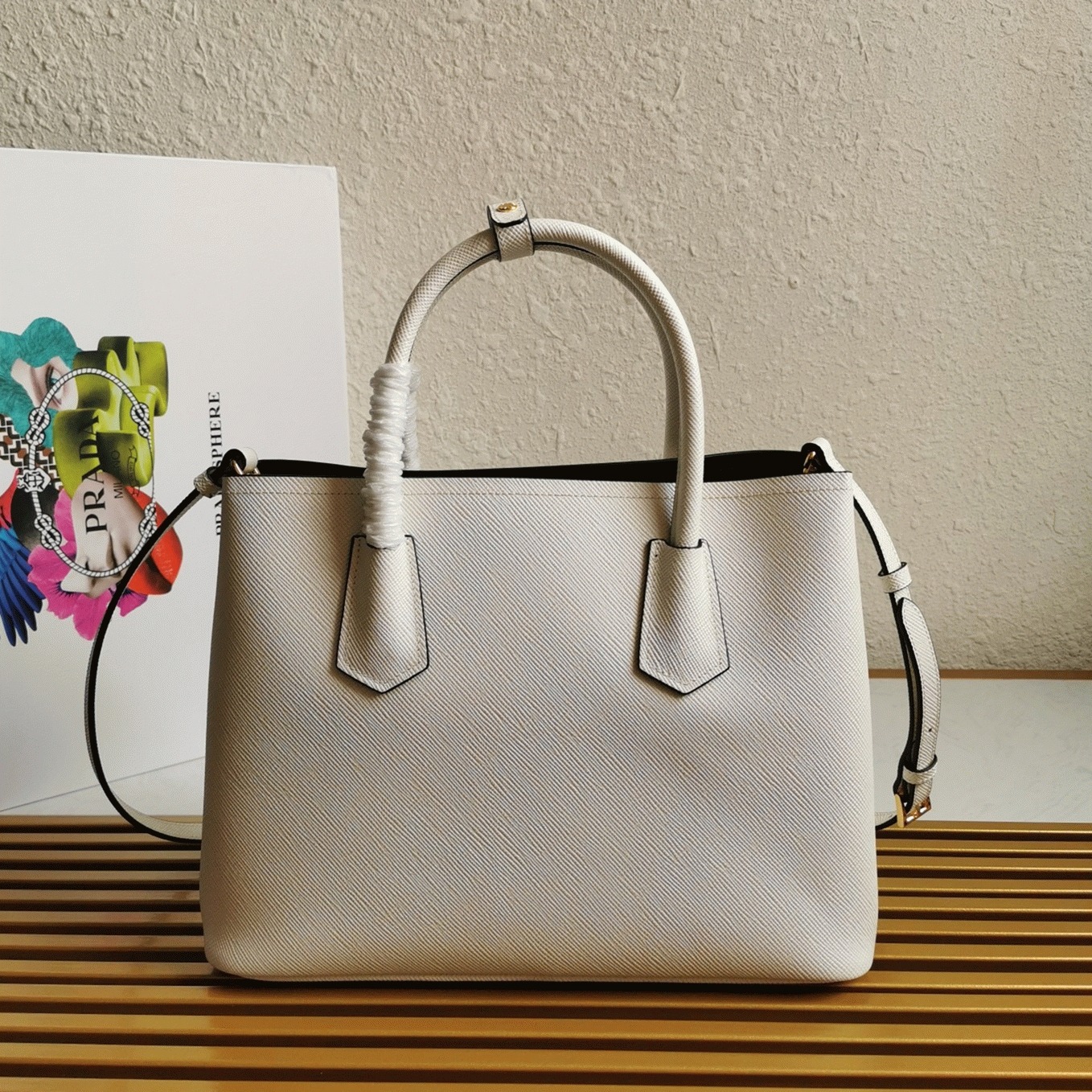 White Pra*a Double Medium Tote Bag Knockoff