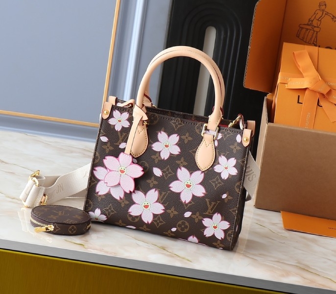 X TM Monogram Canvas Onthego PM With Cherry Blossom