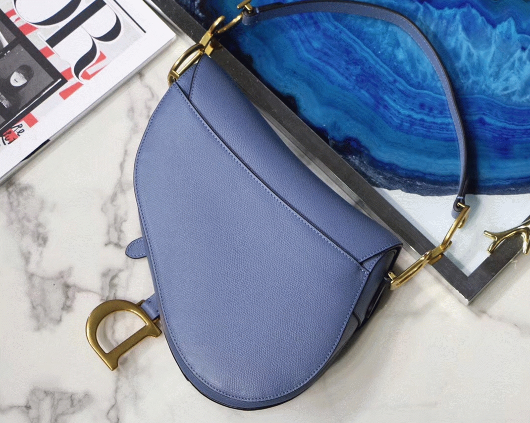 d10r saddle bag knockoff in De*1m blue grained calfskin