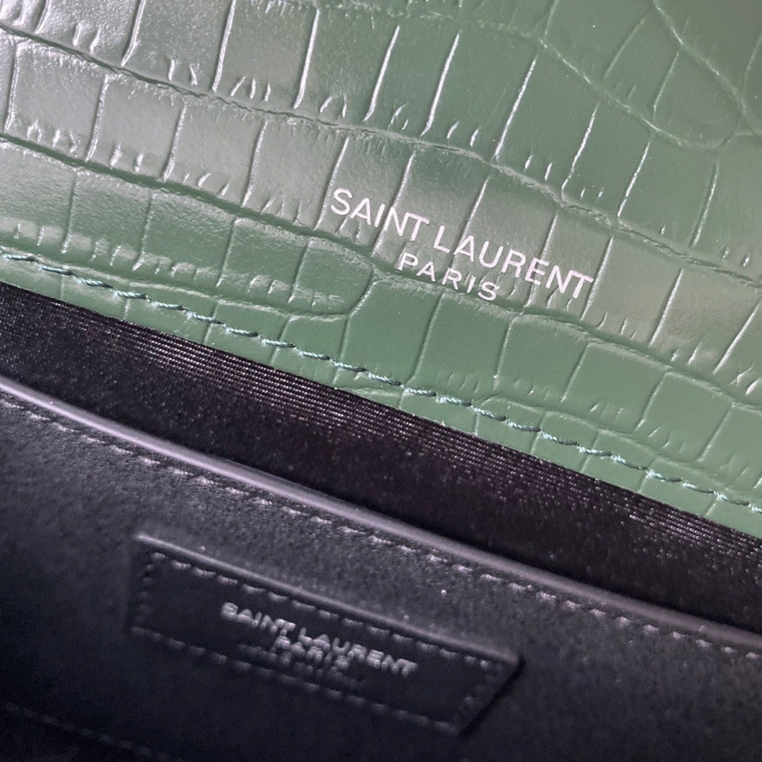 Replica Sa1nt Lau*nt Kate Medium Tassel Bag Green Crocodile-embossed Leather