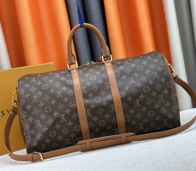 L0vis Vvtt0n Monogram Dust Canvas Keepall Bandouliere 50 In Brown
