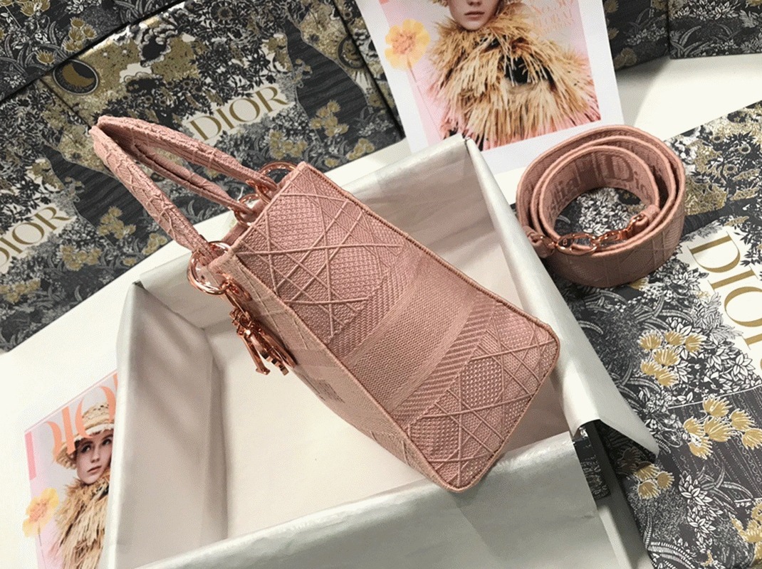 D10r Lady D-Lite Medium Bag Imitation in Pink Cannage Embroidered Canvas