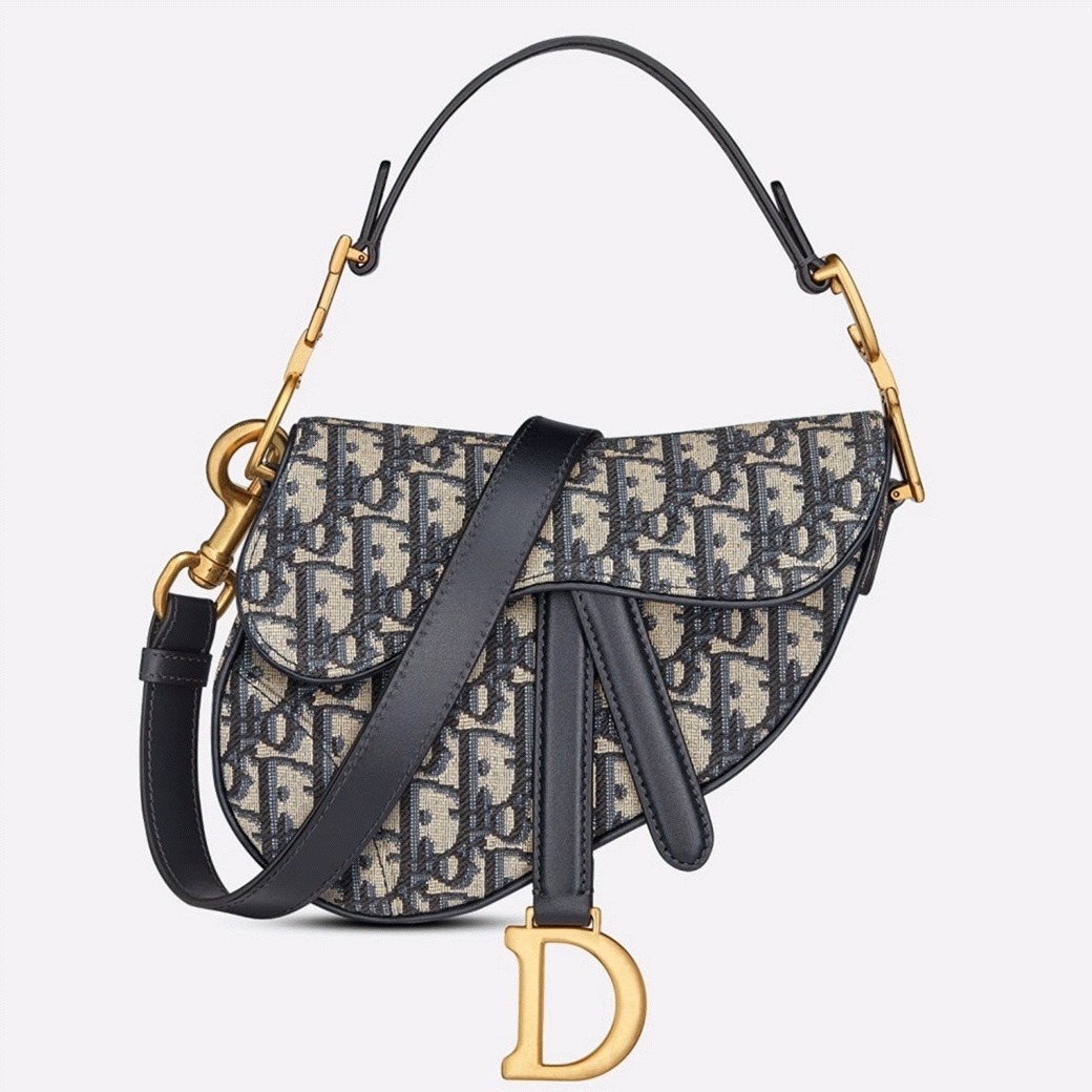 D10r Mini Saddle Bag Fake with Strap in Blue Oblique Jacquard