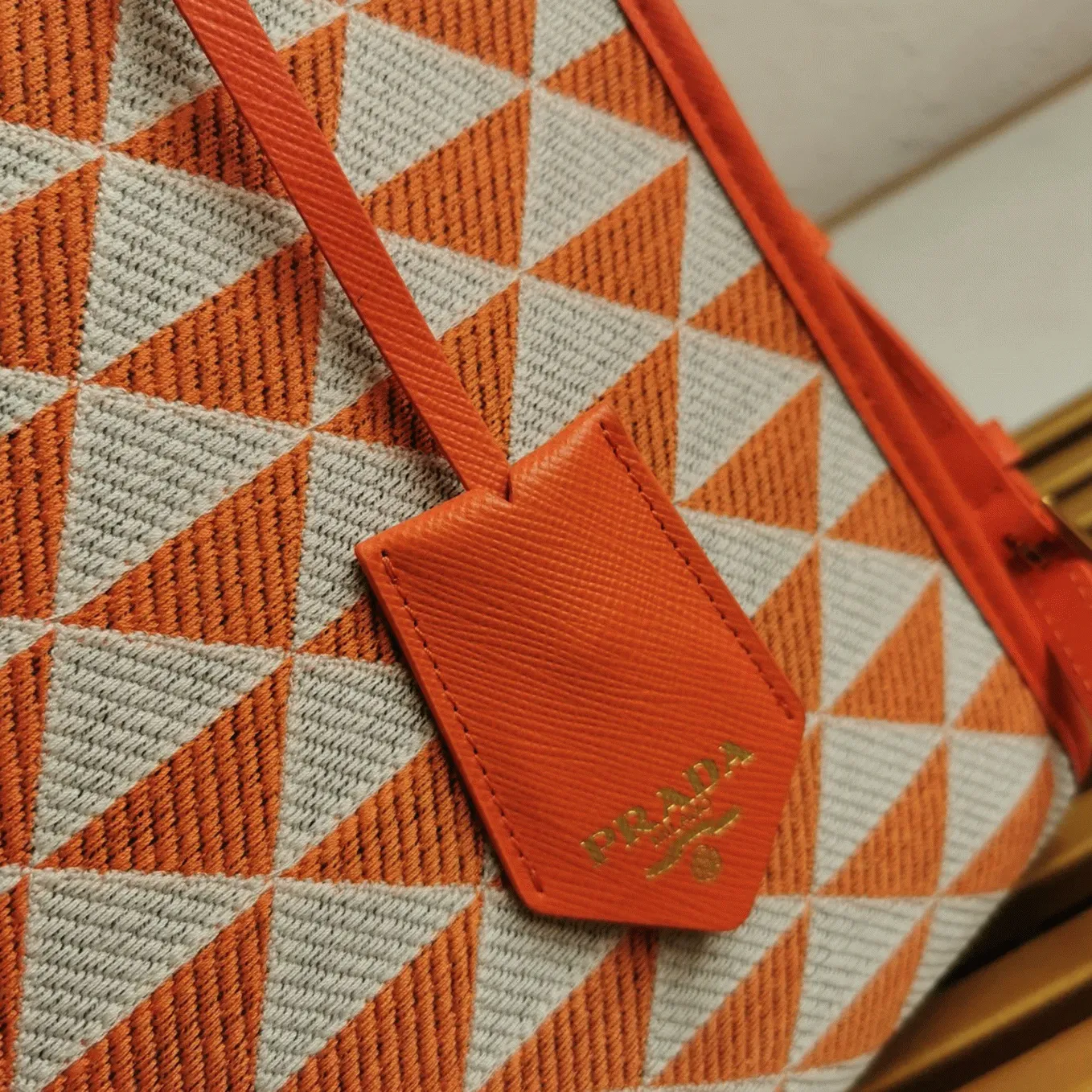 Pra*a Symbole Small Bag Fake in Orange/White Jacquard Fabric