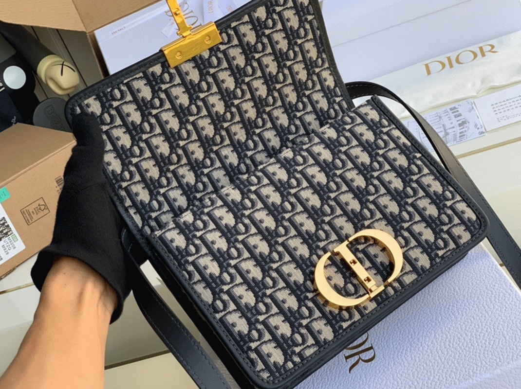 D10r 30 Montaigne Medium Bag Replica in Blue D10r Oblique Jacquard